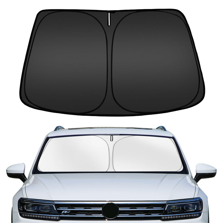 ARISMOTOR front view of Tiguan sun shade showing fit and protection