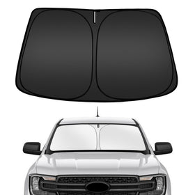 ARISMOTOR front view of custom-fit windshield shade showing full coverage benefit