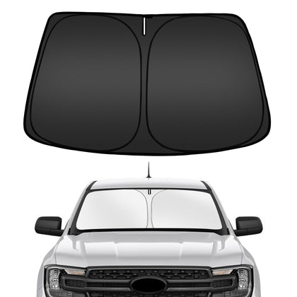 ARISMOTOR front view of custom-fit windshield shade showing full coverage benefit