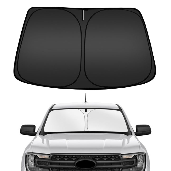 ARISMOTOR front view of custom-fit windshield shade showing full coverage benefit