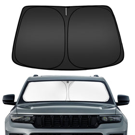 ARISMOTOR front view of sun shade showing precise windshield fit and protection