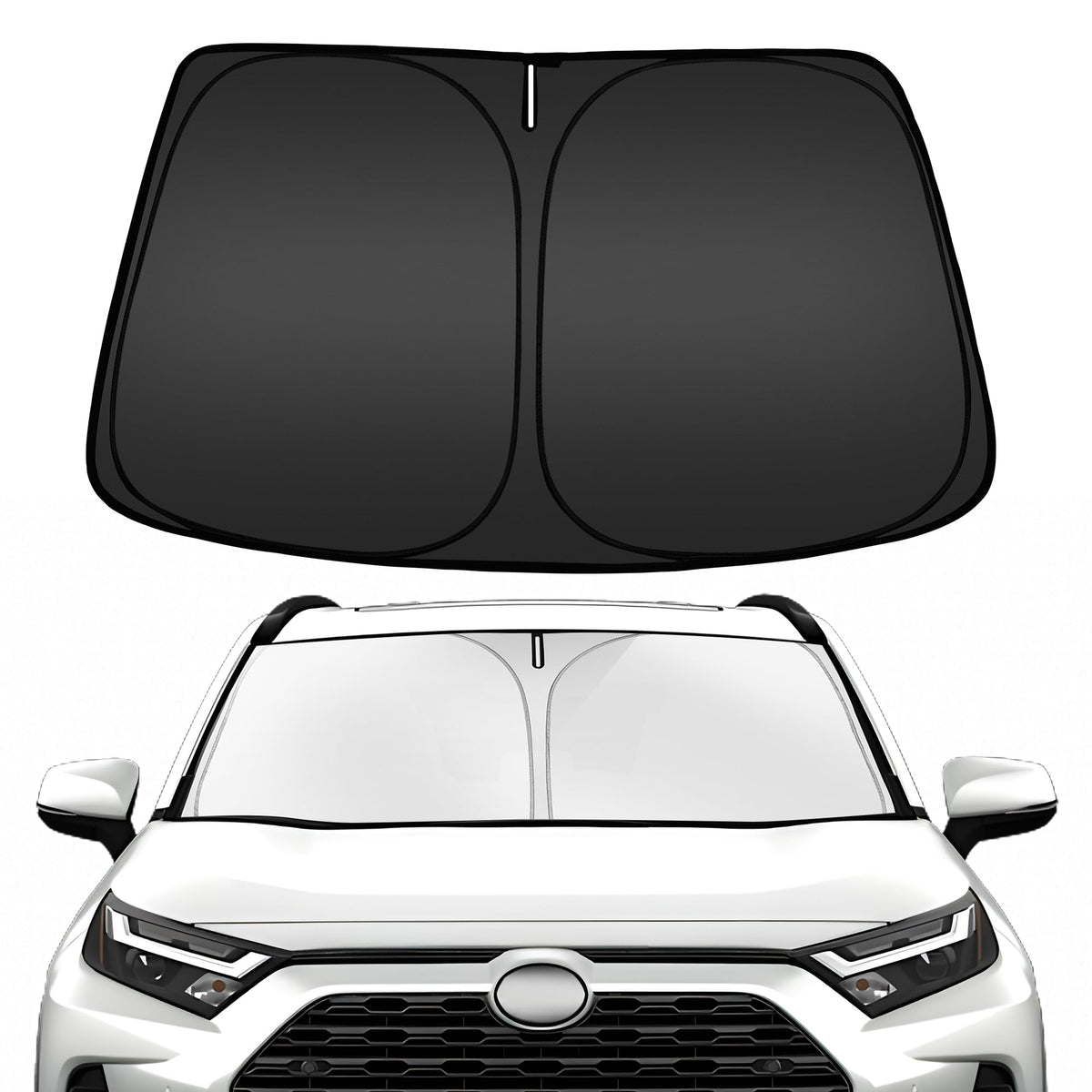 ARISMOTOR front view of shade showing perfect RAV4 windshield fit and full coverage benefit