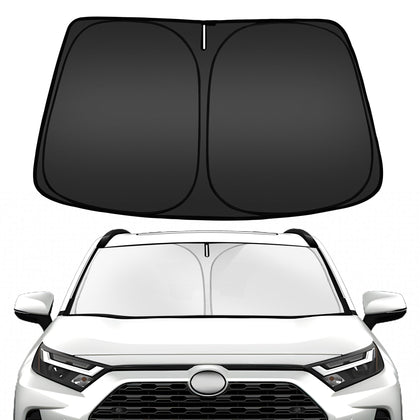 ARISMOTOR front view of shade showing perfect RAV4 windshield fit and full coverage benefit