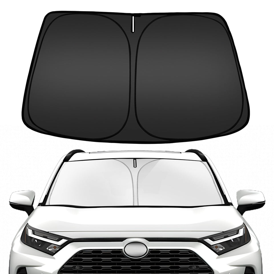 ARISMOTOR front view of shade showing perfect RAV4 windshield fit and full coverage benefit