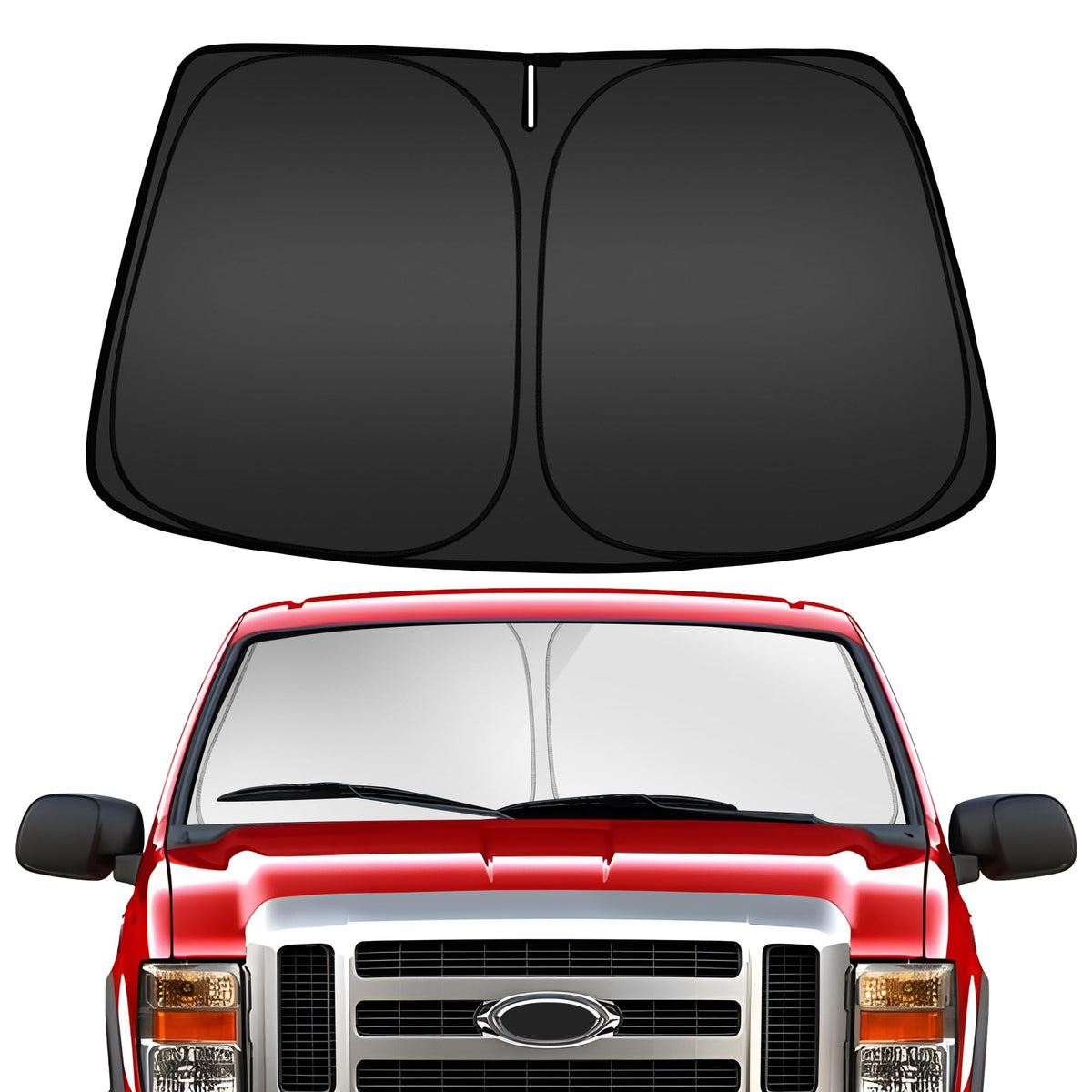ARISMOTOR front view of shade showing full windshield coverage and sun protection