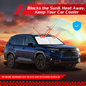 ARISMOTOR lifestyle shot of parked Forester with shade reducing interior heat