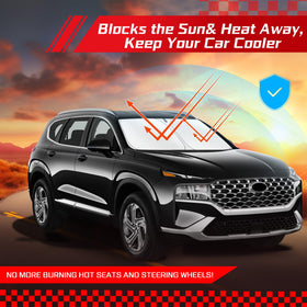 ARISMOTOR sunshade in driveway scene on Santa Fe, keeps cabin cooler and protected