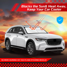 ARISMOTOR lifestyle shot with parked CX-90 demonstrating sun protection