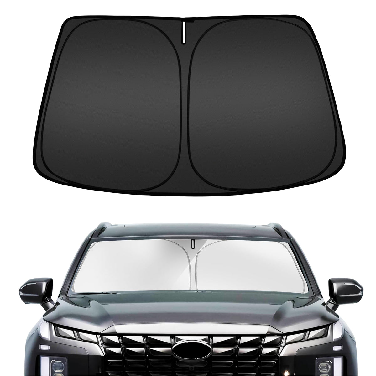 ARISMOTOR front view on Palisade windshield showing full coverage and protection