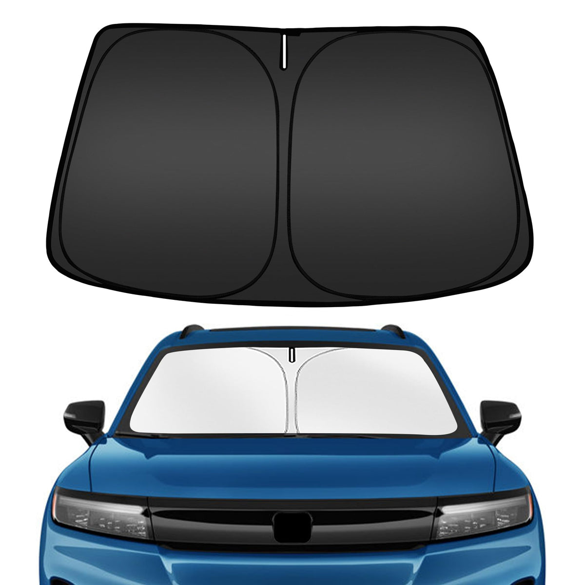 ARISMOTOR front view showing custom-fit shape and branding, protecting windshield