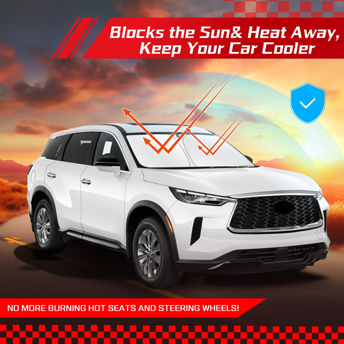 ARISMOTOR in lifestyle scene protecting parked QX60 from heat