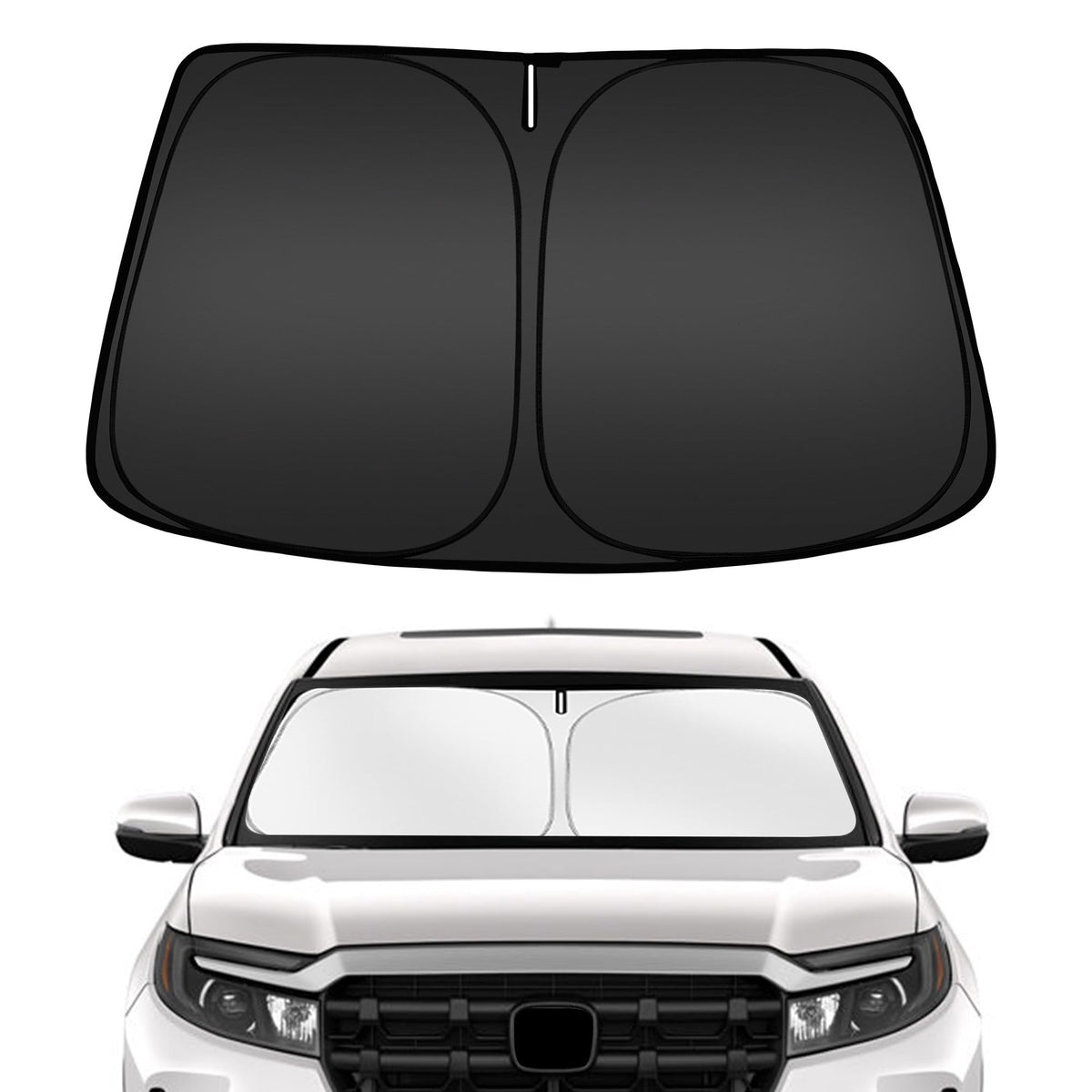 ARISMOTOR front view installed on Ridgeline showing full windshield coverage and heat reduction