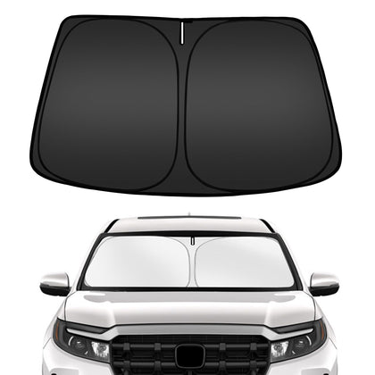 ARISMOTOR front view installed on Ridgeline showing full windshield coverage and heat reduction