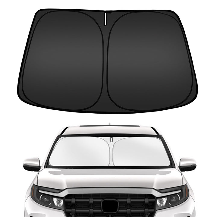 ARISMOTOR front view installed on Ridgeline showing full windshield coverage and heat reduction