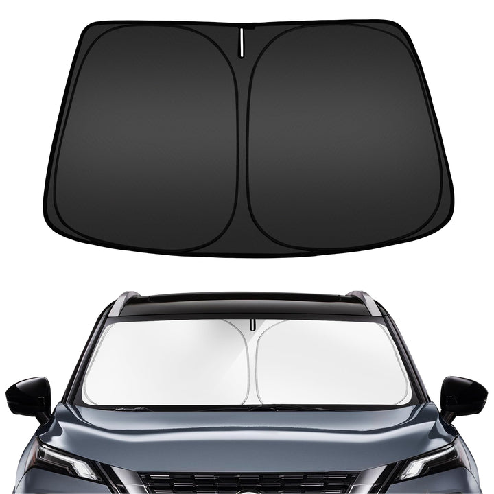 ARISMOTOR front packaging showing custom-fit Nissan Rogue sun shade and compact bag for convenience