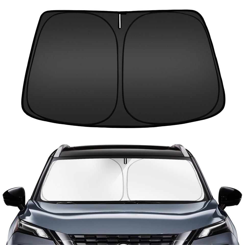 ARISMOTOR front packaging showing custom-fit Nissan Rogue sun shade and compact bag for convenience