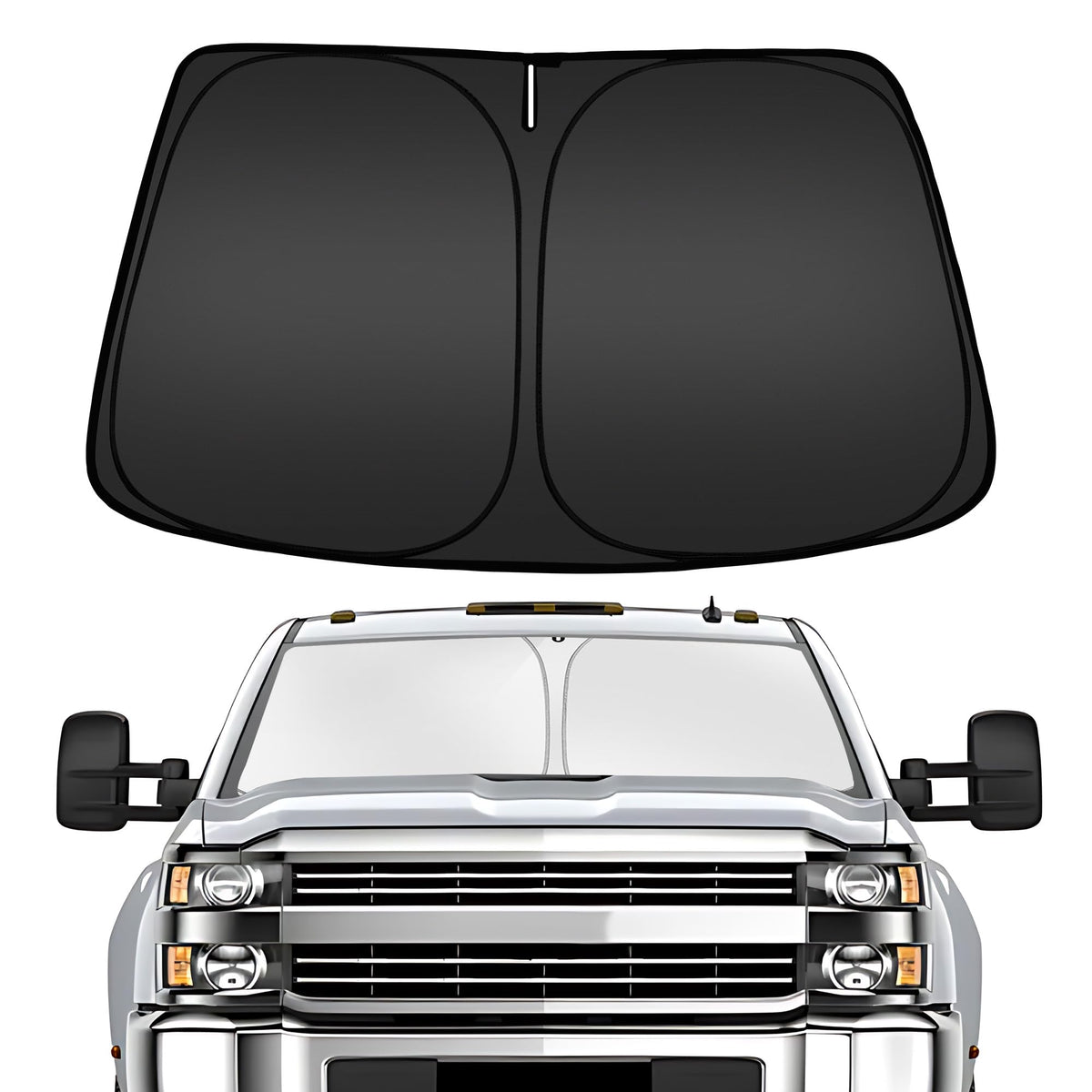 ARISMOTOR sun shade front view showing full windshield coverage and sleek fit