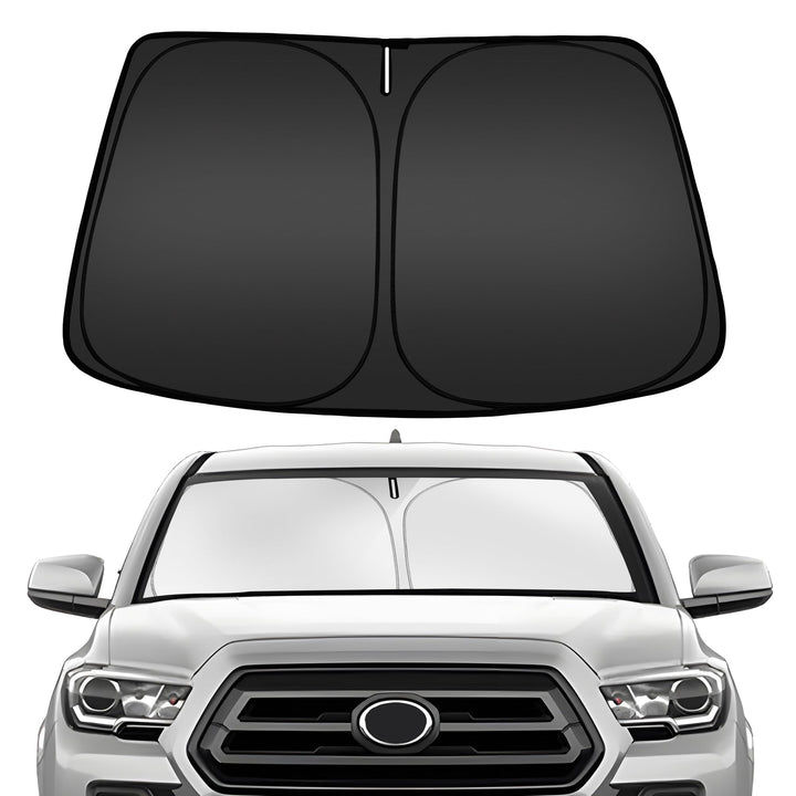 ARISMOTOR front view of shade showing full windshield coverage and heat protection