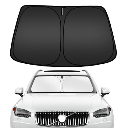 ARISMOTOR windshield cover front view showing full XC90 fit and immediate sun protection