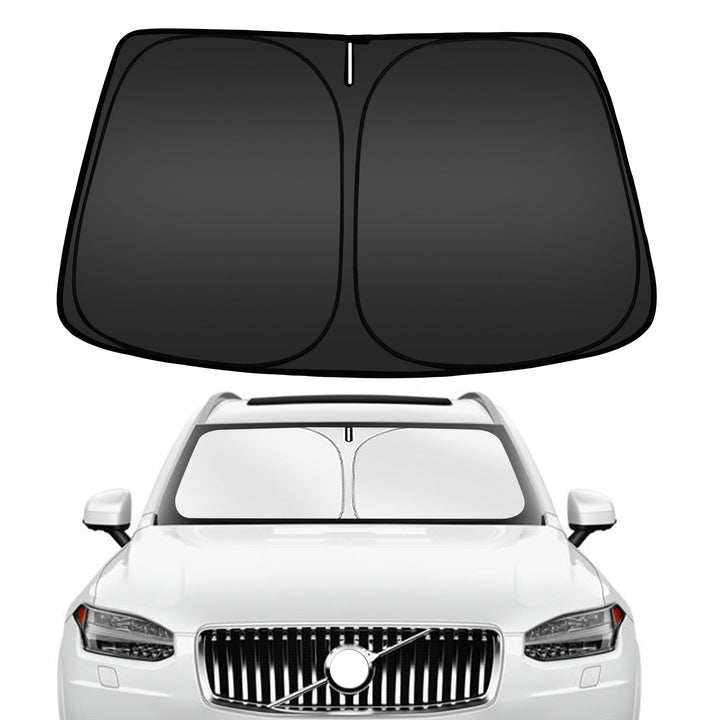 ARISMOTOR windshield cover front view showing full XC90 fit and immediate sun protection