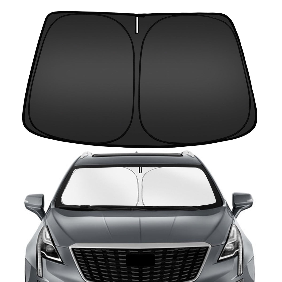 ARISMOTOR shade installed on Cadillac XT5 windshield, protects interior from sun
