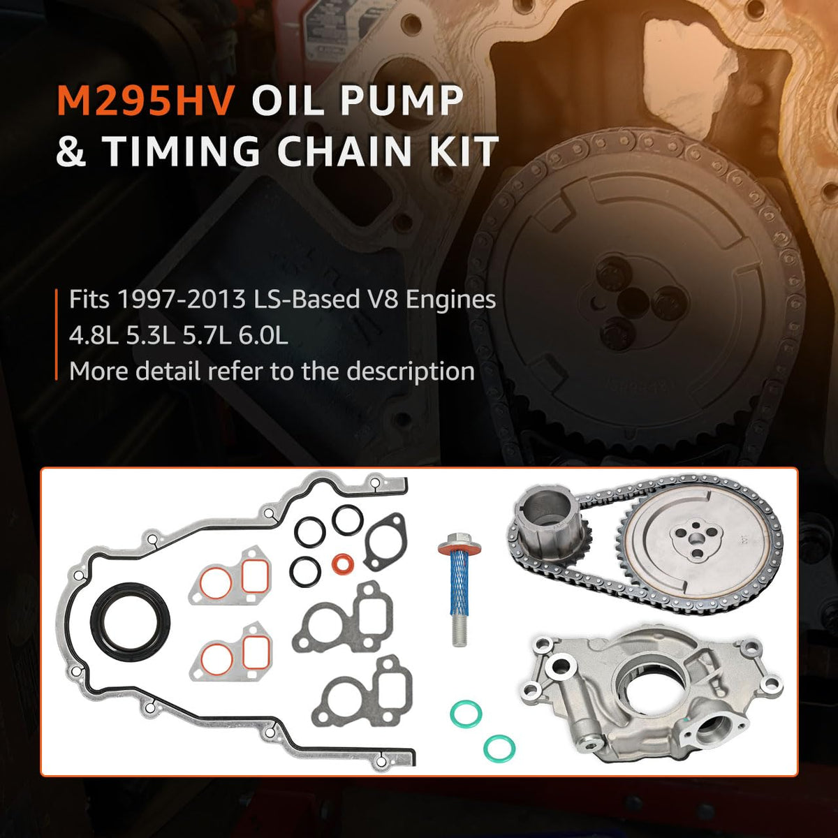 Armker timing chain with cam and crank sprockets detail for precise timing