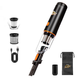 Armor All front view of handheld vacuum showing compact orange body and nozzle for quick cleanups