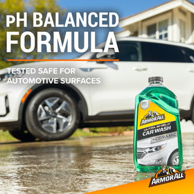 Armor All car wash action rinse revealing lifted dirt and easier cleaning benefit