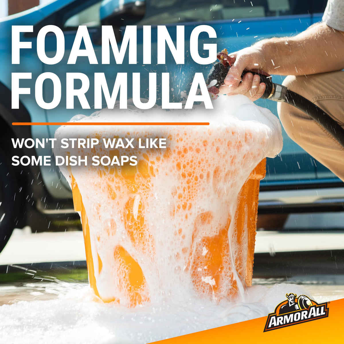 Armor All foam cannon covering vehicle with suds for fast, even wash
