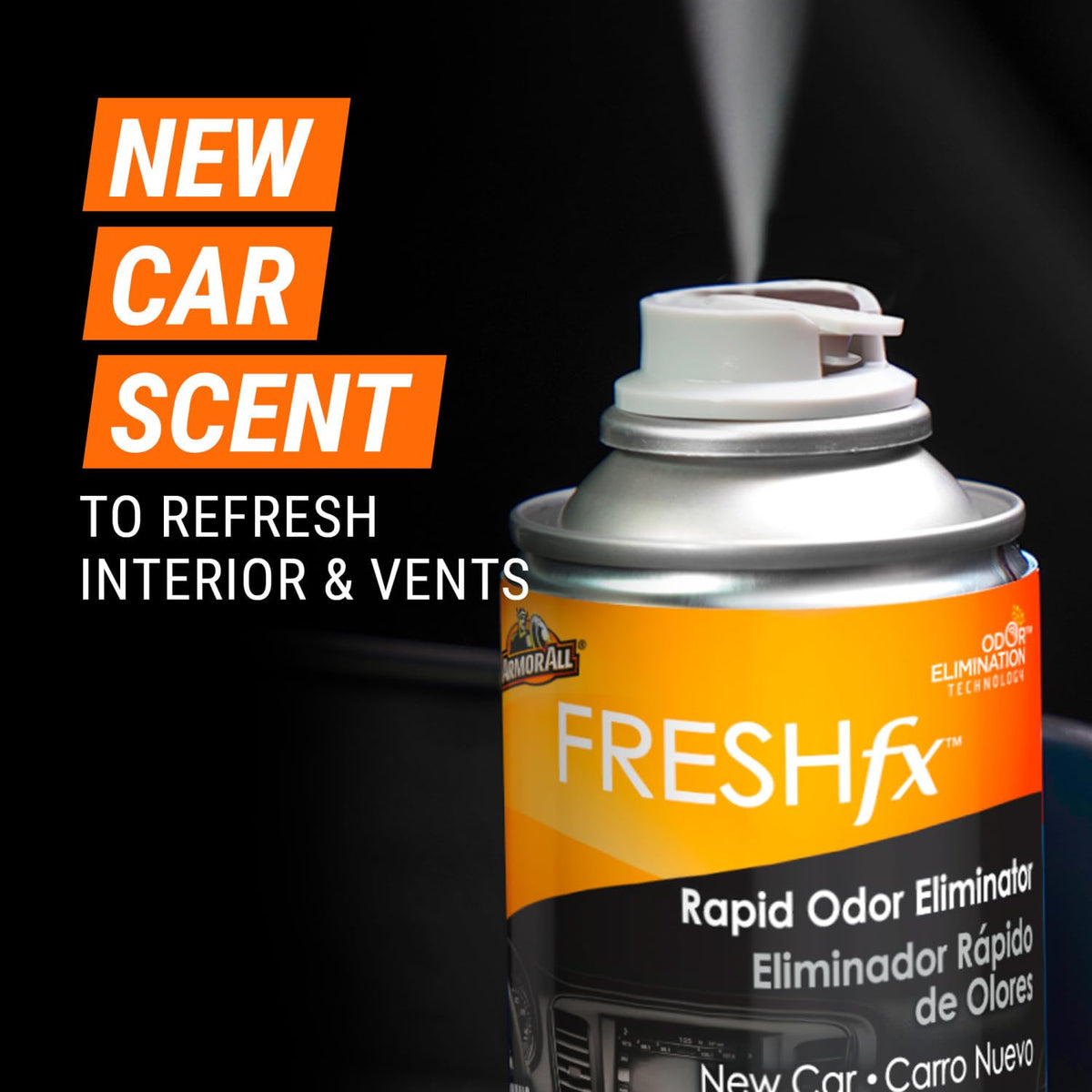 Armor All fogger mist moving through dash vents to neutralize odors