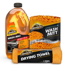 Armor All front packaging bundle showing included wash soap, mitt, and towel for complete cleaning