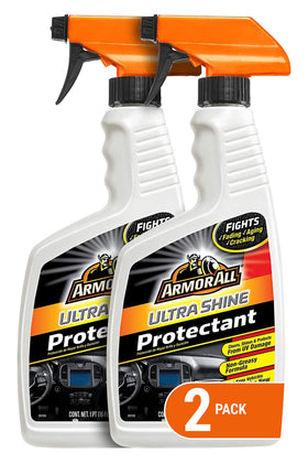 Armor All front packaging showing two 16 oz bottles and glossy finish benefit