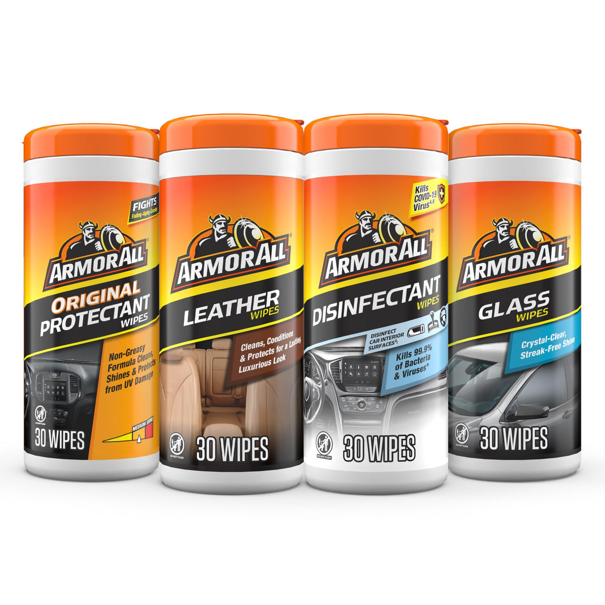 Armor All front packaging showing four interior wipe rolls for convenience