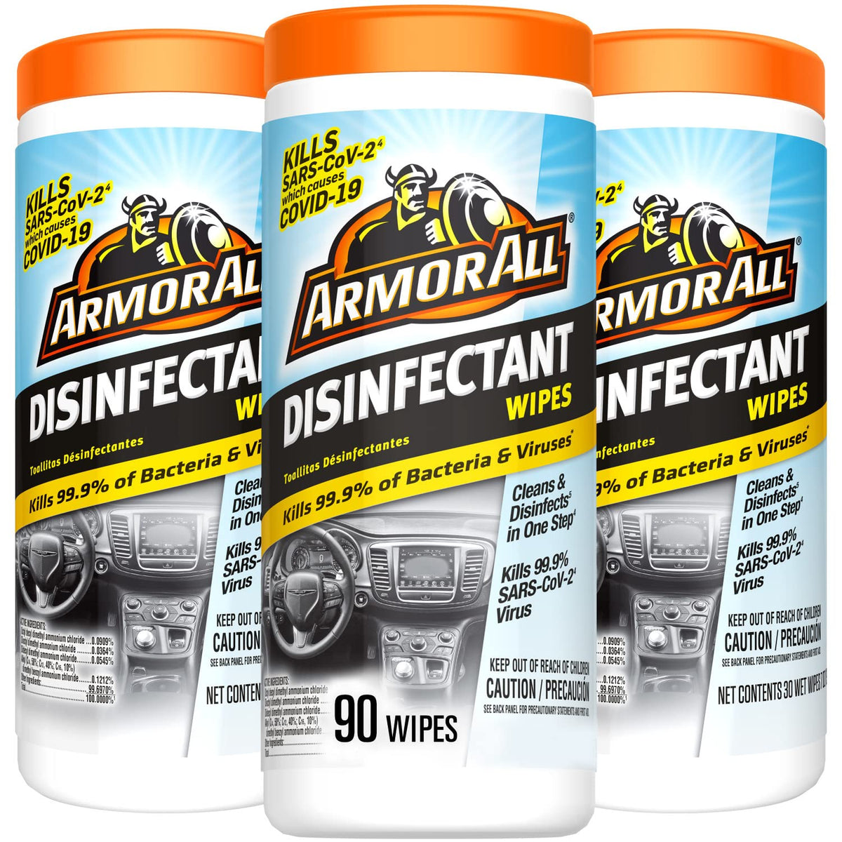 Armor All front packaging showing 3-canister pack and brand for quick identification and convenience