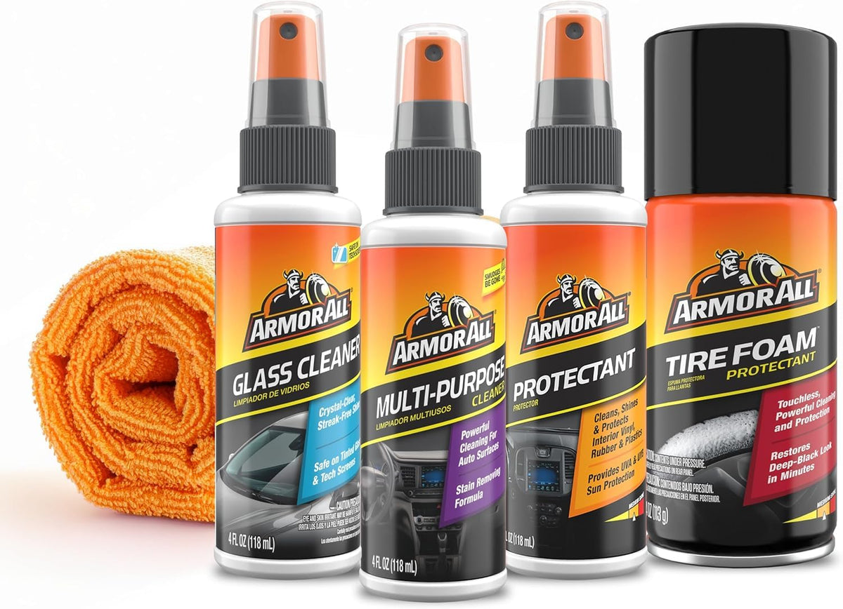 Armor All front packaging showing the five-piece kit and towel for quick detailing