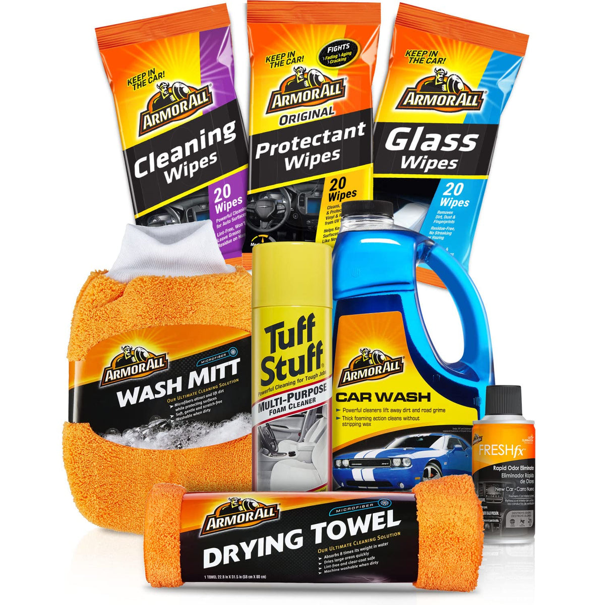 Armor All kit in a lifestyle scene with a person wiping and smelling freshener