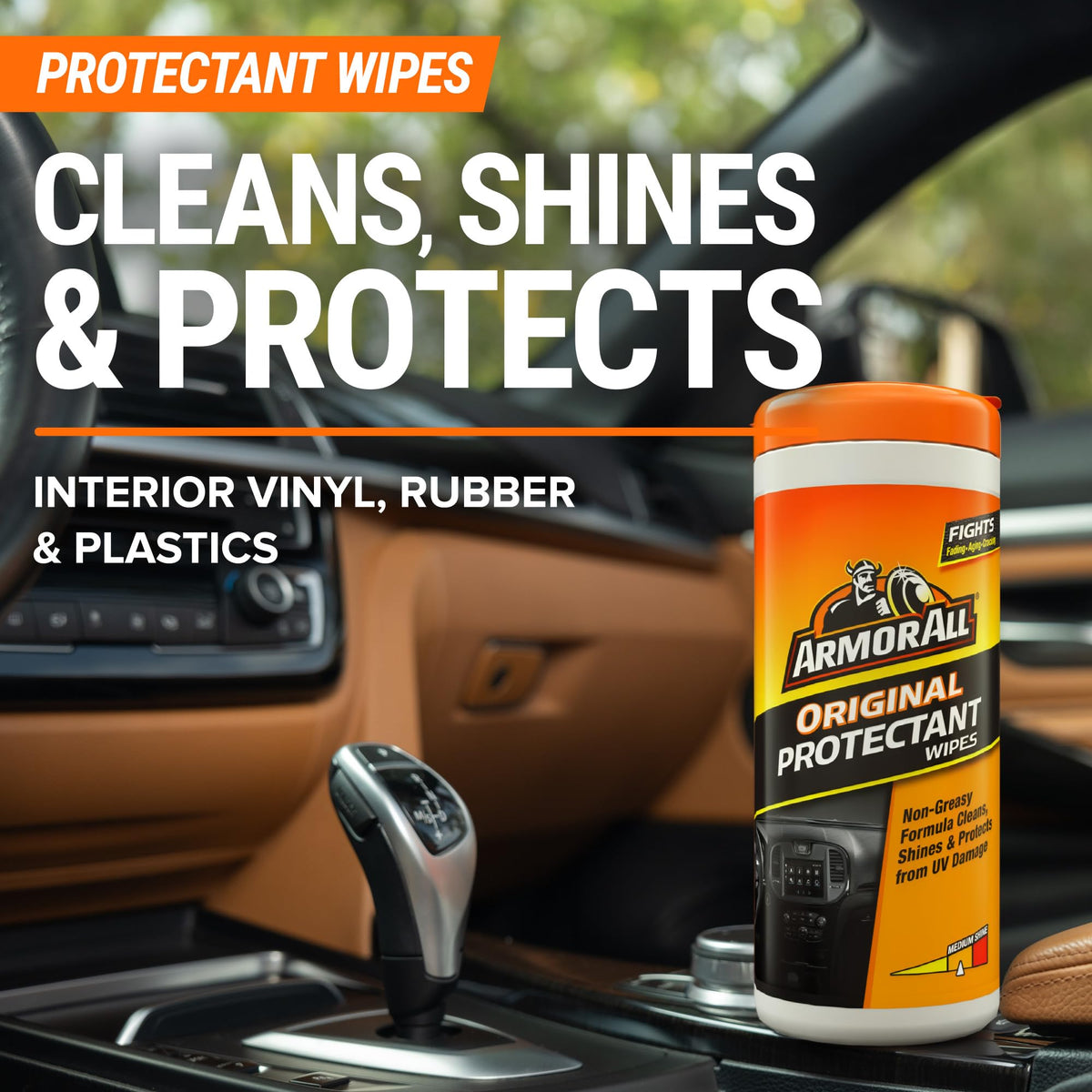 Armor All protectant wipe applied to dashboard adding UV protection