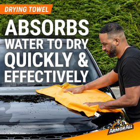 Armor All towel drying hood illustrating efficient water absorption and reduced water spots