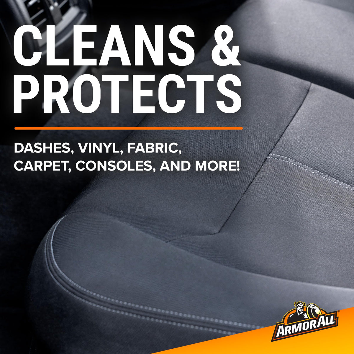 Passenger car interior with wipes in cupholder, Armor All simplifies cleanups