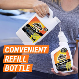 Armor All pouring refill into spray bottle to save time and reduce waste