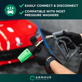Armour Detail Supply DRFT adjustable fan nozzle demonstrating variable spray patterns