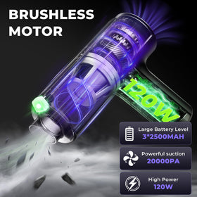 Arovine motor detail highlighting brushless design and quiet powerful performance
