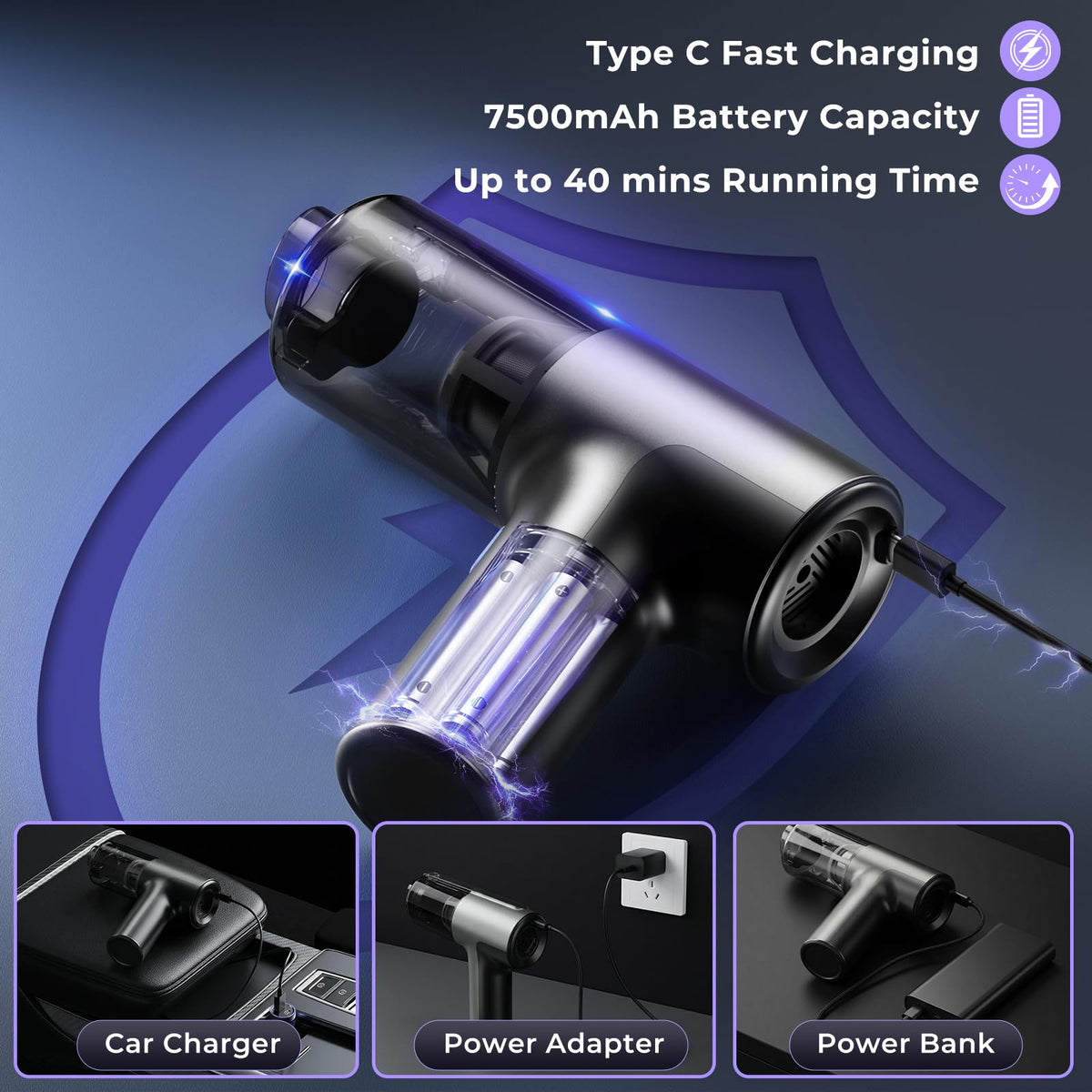 Arovine cleaning car dashboard with LED illumination for precise debris removal