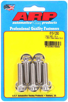ARP polished stainless bolts on five-pack card showing corrosion resistance