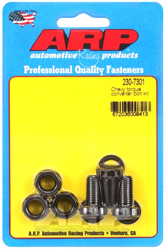 ARP torque converter bolt kit front packaging showing bolts and benefits