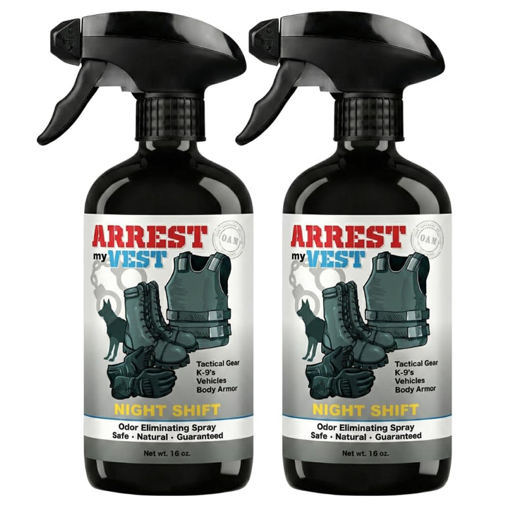 Arrest My Vest front packaging showing Night Shift two-pack and branding for quick identification and storage