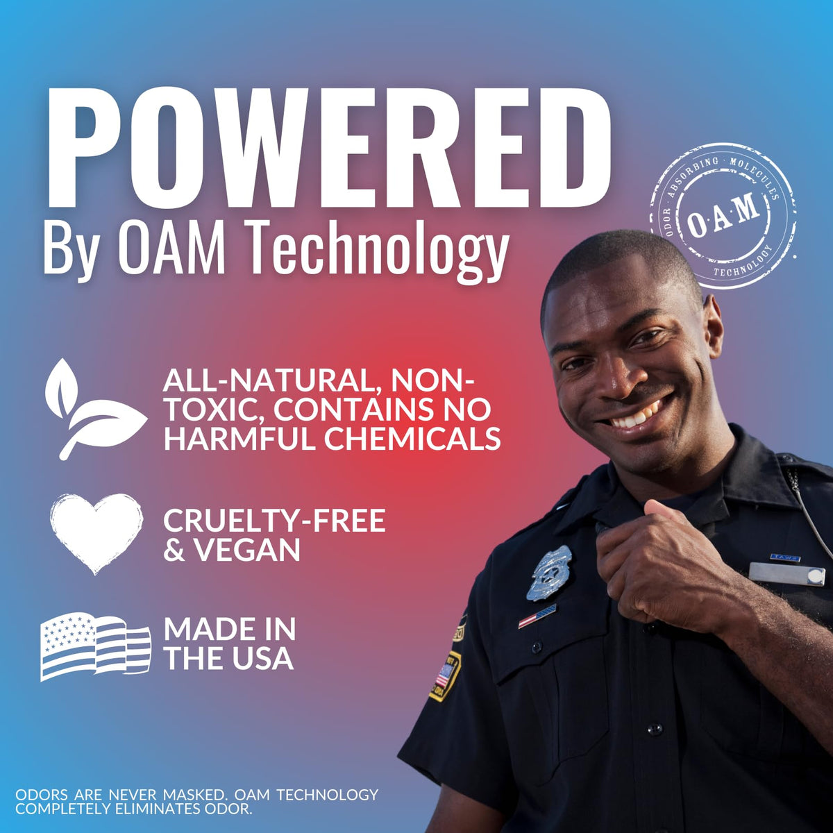 Arrest My Vest bottle in patrol car console showing vehicle interior deodorizing benefit