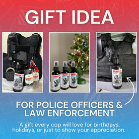 Arrest My Vest held in hand for size comparison showing compact bottles fit duty lockers