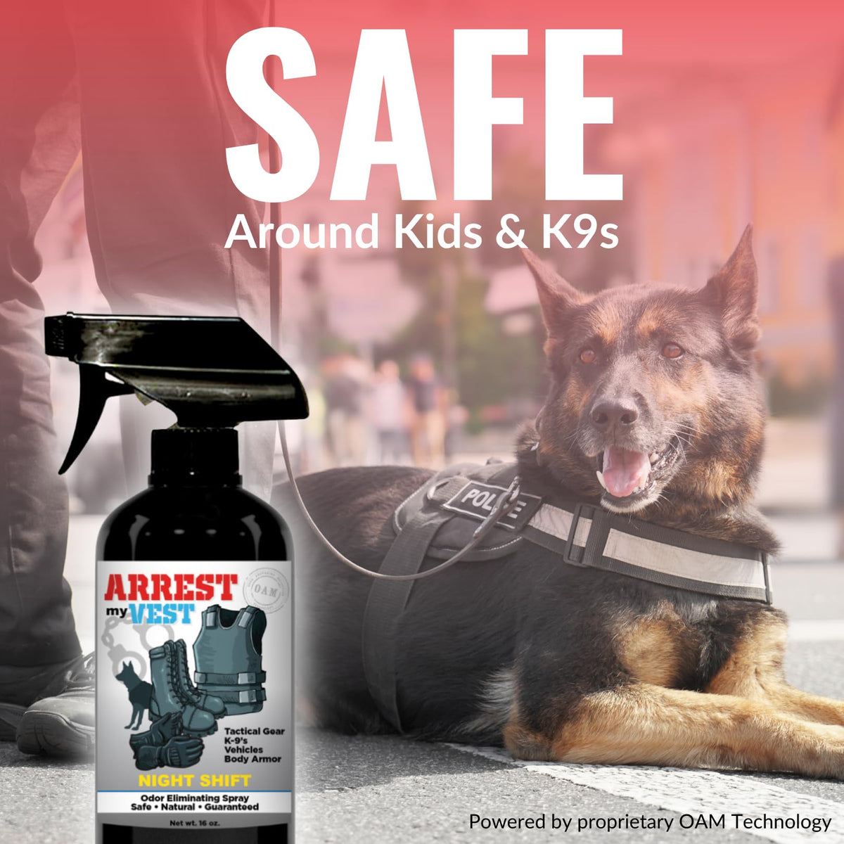 Arrest My Vest placed with K9 harness and bed highlighting safe use around canine gear