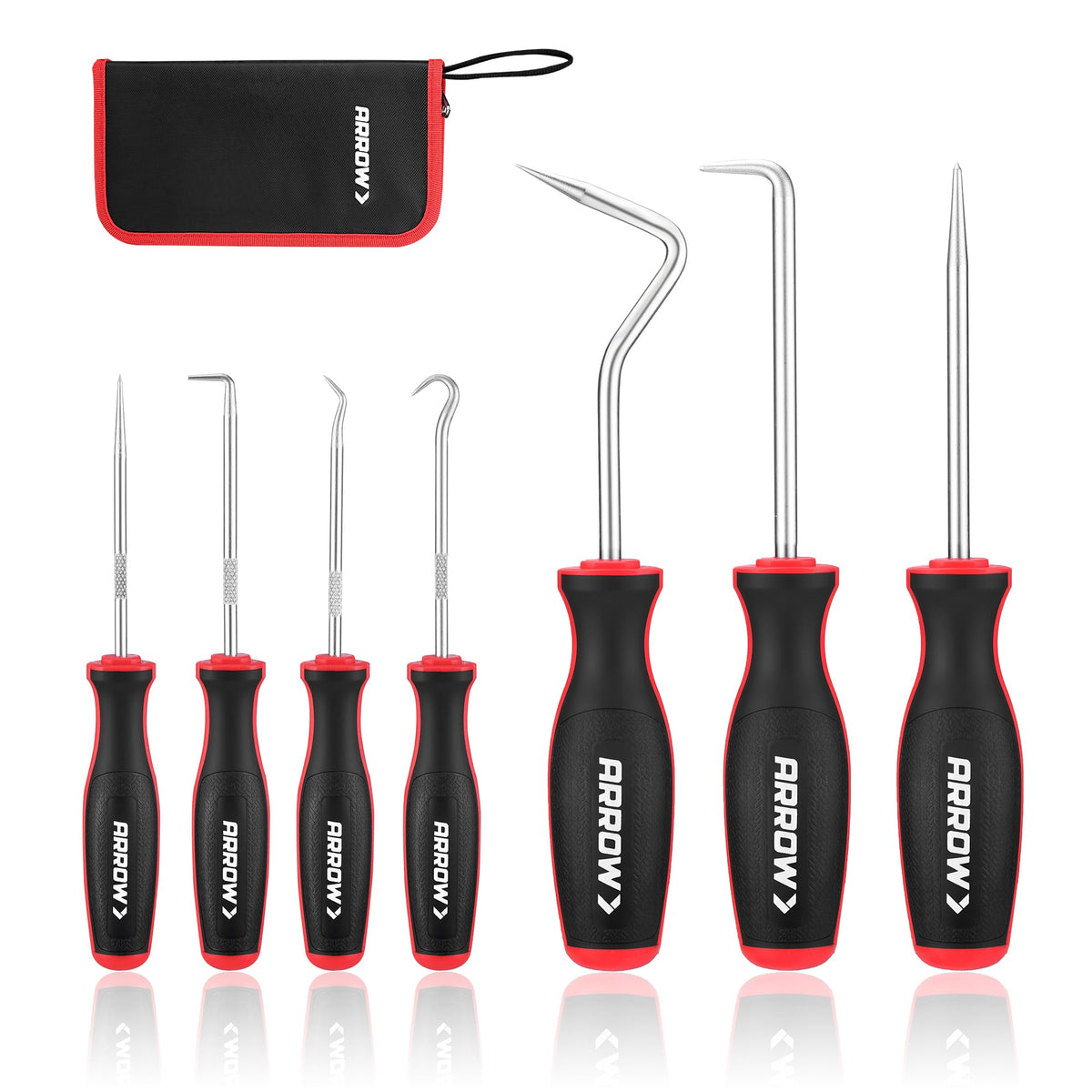Arrow Fastener front packaging showing seven tools and storage bag for organized portability